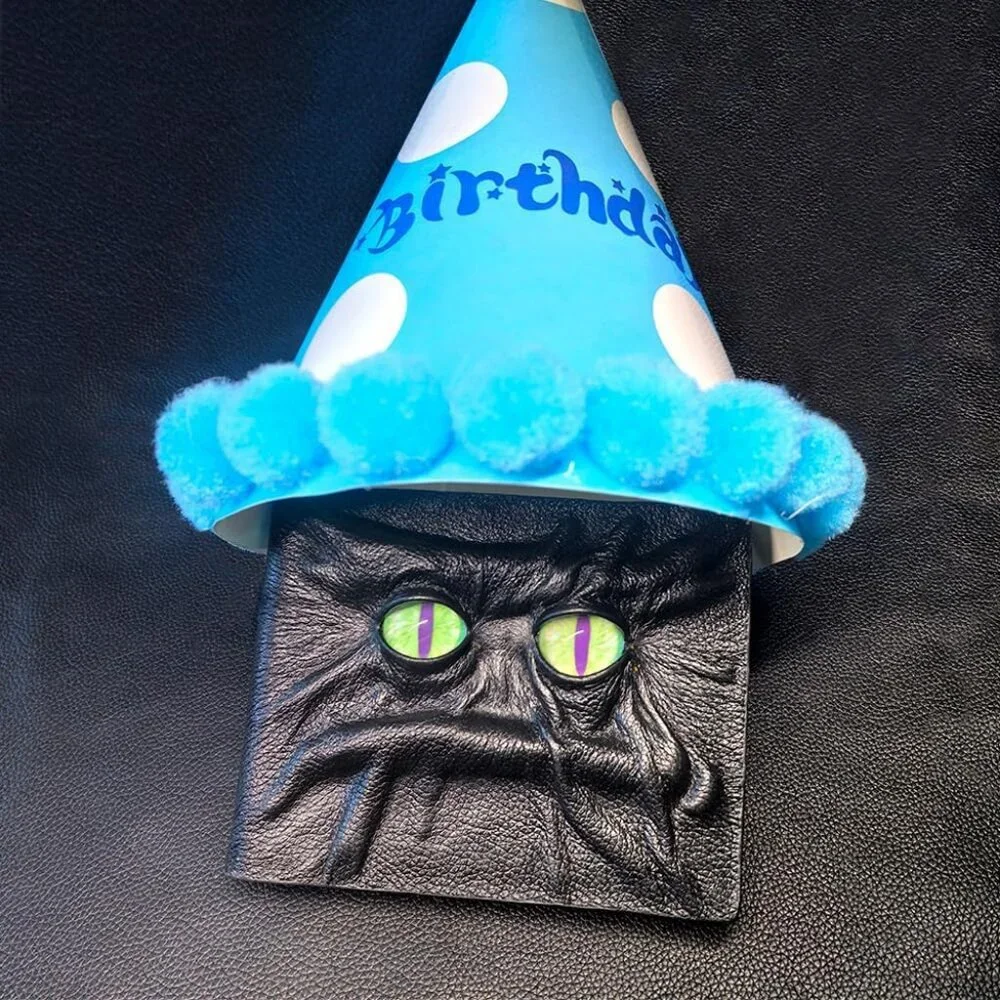 Men's 3D Black Magical Horror Demon Eyes Genuine Leather Handmade Custom Wallet